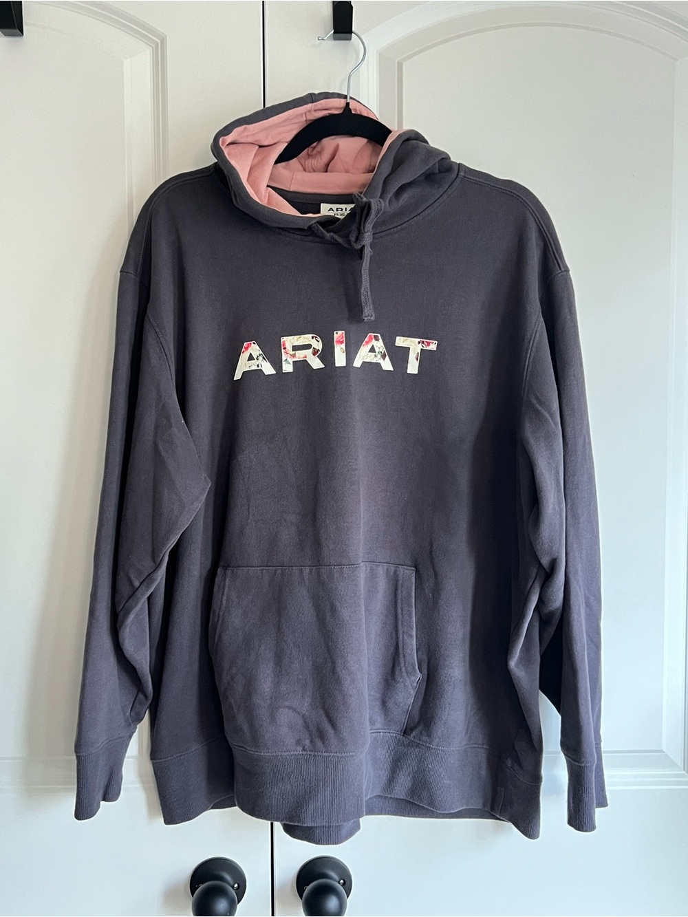 Ariat Men's Hooded Sweatshirt Charcoal with Pink Lining